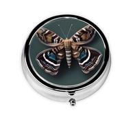 Portable 3-Compartment Pill Box - Round Daily Medicine Organizer for Pocket or Purse, Beautiful Moth Ideal for Morning, Noon & Evening Doses