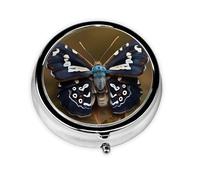 Portable 3-Compartment Pill Box - Round Daily Medicine Organizer for Pocket or Purse, Beautiful Moth Wings Ideal for Morning, Noon & Evening Doses