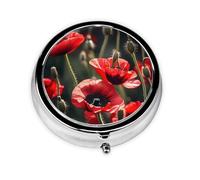 Portable 3-Compartment Pill Box - Round Daily Medicine Organizer for Pocket or Purse, Beautiful Red Poppy Flower Ideal for Morning, Noon & Evening Doses