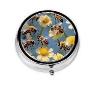 Portable 3-Compartment Pill Box - Round Daily Medicine Organizer for Pocket or Purse, Bee Flying 3 Ideal for Morning, Noon & Evening Doses