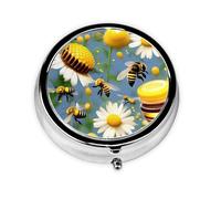 Portable 3-Compartment Pill Box - Round Daily Medicine Organizer for Pocket or Purse, Bee Flying Ideal for Morning, Noon & Evening Doses