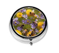 Portable 3-Compartment Pill Box - Round Daily Medicine Organizer for Pocket or Purse, Bee Flying Ideal for Morning, Noon & Evening Doses
