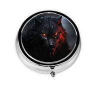 Portable 3-Compartment Pill Box - Round Daily Medicine Organizer for Pocket or Purse, Big Black Wolf with red Eyes Ideal for Morning, Noon & Evening Doses