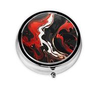 Portable 3-Compartment Pill Box - Round Daily Medicine Organizer for Pocket or Purse, Black and red Marble Ideal for Morning, Noon & Evening Doses