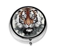 Portable 3-Compartment Pill Box - Round Daily Medicine Organizer for Pocket or Purse, Black and White Doodle Tiger Ideal for Morning, Noon & Evening Doses