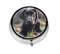 Portable 3-Compartment Pill Box - Round Daily Medicine Organizer for Pocket or Purse, Black Labrador Puppy Ideal for Morning, Noon & Evening Doses