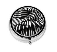 Portable 3-Compartment Pill Box - Round Daily Medicine Organizer for Pocket or Purse, Black & White Stripe Ideal for Morning, Noon & Evening Doses