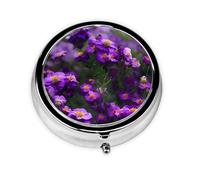 Portable 3-Compartment Pill Box - Round Daily Medicine Organizer for Pocket or Purse, Blooming Purple Blossoms Ideal for Morning, Noon & Evening Doses