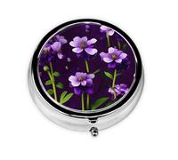 Portable 3-Compartment Pill Box - Round Daily Medicine Organizer for Pocket or Purse, Blooming Purple Flowers Ideal for Morning, Noon & Evening Doses