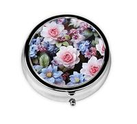 Portable 3-Compartment Pill Box - Round Daily Medicine Organizer for Pocket or Purse, Blue and Pink Flowers Ideal for Morning, Noon & Evening Doses