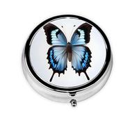 Portable 3-Compartment Pill Box - Round Daily Medicine Organizer for Pocket or Purse, Blue Butterfly Ideal for Morning, Noon & Evening Doses