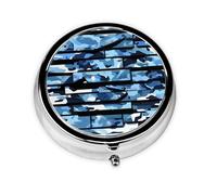 Portable 3-Compartment Pill Box - Round Daily Medicine Organizer for Pocket or Purse, Blue Camouflage Ideal for Morning, Noon & Evening Doses