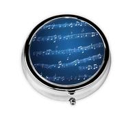 Portable 3-Compartment Pill Box - Round Daily Medicine Organizer for Pocket or Purse, Blue Musical Notes Ideal for Morning, Noon & Evening Doses