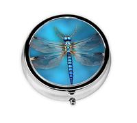 Portable 3-Compartment Pill Box - Round Daily Medicine Organizer for Pocket or Purse, Blue Odonata Pattern Ideal for Morning, Noon & Evening Doses