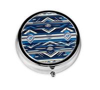 Portable 3-Compartment Pill Box - Round Daily Medicine Organizer for Pocket or Purse, Blue Polynesian Maori Tribal Pattern Ideal for Morning, Noon & Evening Doses