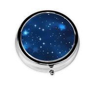 Portable 3-Compartment Pill Box - Round Daily Medicine Organizer for Pocket or Purse, Blue Shining Stars Pattern Ideal for Morning, Noon & Evening Doses