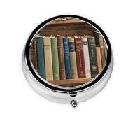 Portable 3-Compartment Pill Box - Round Daily Medicine Organizer for Pocket or Purse, Books on the Bookshelf Ideal for Morning, Noon & Evening Doses