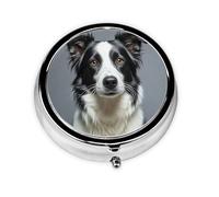 Portable 3-Compartment Pill Box - Round Daily Medicine Organizer for Pocket or Purse, Border Collie Ideal for Morning, Noon & Evening Doses