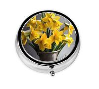 Portable 3-Compartment Pill Box - Round Daily Medicine Organizer for Pocket or Purse, Bouquet of Daffodils Ideal for Morning, Noon & Evening Doses