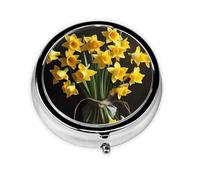 Portable 3-Compartment Pill Box - Round Daily Medicine Organizer for Pocket or Purse, Bouquet of Daffodil Ideal for Morning, Noon & Evening Doses