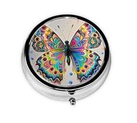 Portable 3-Compartment Pill Box - Round Daily Medicine Organizer for Pocket or Purse, Butterfly drip Spray Watercolor Ideal for Morning, Noon & Evening Doses