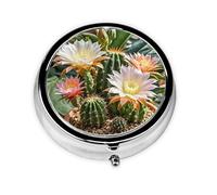 Portable 3-Compartment Pill Box - Round Daily Medicine Organizer for Pocket or Purse, Cactus Flower Pot Ideal for Morning, Noon & Evening Doses