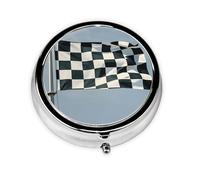 Portable 3-Compartment Pill Box - Round Daily Medicine Organizer for Pocket or Purse, Checkered Flag Racing Ideal for Morning, Noon & Evening Doses