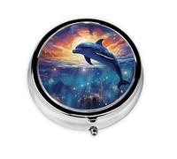 Portable 3-Compartment Pill Box - Round Daily Medicine Organizer for Pocket or Purse, Colorful Starry Sky Ocean Dolphin Ideal for Morning, Noon & Evening Doses