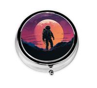 Portable 3-Compartment Pill Box - Round Daily Medicine Organizer for Pocket or Purse, Cool Astronaut Ideal for Morning, Noon & Evening Doses