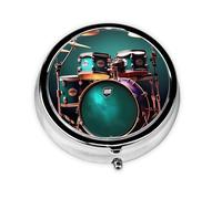 Portable 3-Compartment Pill Box - Round Daily Medicine Organizer for Pocket or Purse, Cool Drum Set Ideal for Morning, Noon & Evening Doses