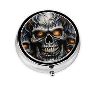 Portable 3-Compartment Pill Box - Round Daily Medicine Organizer for Pocket or Purse, Cool Evil Skull Ideal for Morning, Noon & Evening Doses