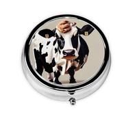 Portable 3-Compartment Pill Box - Round Daily Medicine Organizer for Pocket or Purse, Cow Black and White spot Ideal for Morning, Noon & Evening Doses