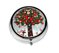 Portable 3-Compartment Pill Box - Round Daily Medicine Organizer for Pocket or Purse, Cow Deer Trees Christmas Ideal for Morning, Noon & Evening Doses