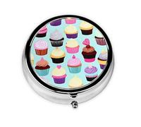 Portable 3-Compartment Pill Box - Round Daily Medicine Organizer for Pocket or Purse, Cupcake Patterns Ideal for Morning, Noon & Evening Doses