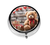 Portable 3-Compartment Pill Box - Round Daily Medicine Organizer for Pocket or Purse, Cute Bear Valentine Gift Ideal for Morning, Noon & Evening Doses