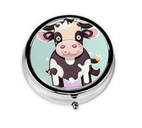 Portable 3-Compartment Pill Box - Round Daily Medicine Organizer for Pocket or Purse, Cute Black Cow Ideal for Morning, Noon & Evening Doses