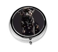 Portable 3-Compartment Pill Box - Round Daily Medicine Organizer for Pocket or Purse, Cute Black Pug Dog-Standard-Scale Ideal for Morning, Noon & Evening Doses