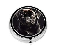 Portable 3-Compartment Pill Box - Round Daily Medicine Organizer for Pocket or Purse, Cute Black Pug Dog Ideal for Morning, Noon & Evening Doses