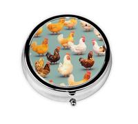 Portable 3-Compartment Pill Box - Round Daily Medicine Organizer for Pocket or Purse, Cute Chicken Walking Ideal for Morning, Noon & Evening Doses