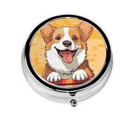Portable 3-Compartment Pill Box - Round Daily Medicine Organizer for Pocket or Purse, Cute Corgi Dog Ideal for Morning, Noon & Evening Doses