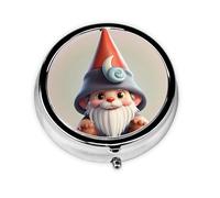 Portable 3-Compartment Pill Box - Round Daily Medicine Organizer for Pocket or Purse, Cute Gnome hat Ideal for Morning, Noon & Evening Doses