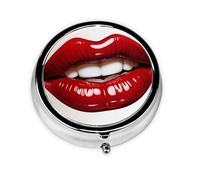 Portable 3-Compartment Pill Box - Round Daily Medicine Organizer for Pocket or Purse, Cute Graphic Red Lips Ideal for Morning, Noon & Evening Doses