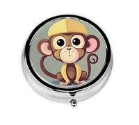 Portable 3-Compartment Pill Box - Round Daily Medicine Organizer for Pocket or Purse, Cute Monkey Ideal for Morning, Noon & Evening Doses