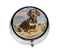Portable 3-Compartment Pill Box - Round Daily Medicine Organizer for Pocket or Purse, Dachshund Dog Ideal for Morning, Noon & Evening Doses
