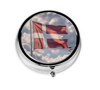 Portable 3-Compartment Pill Box - Round Daily Medicine Organizer for Pocket or Purse, Denmark Danish Flag Ideal for Morning, Noon & Evening Doses