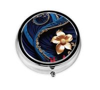 Portable 3-Compartment Pill Box - Round Daily Medicine Organizer for Pocket or Purse, Elegant Blue and Black Ideal for Morning, Noon & Evening Doses