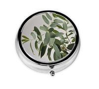 Portable 3-Compartment Pill Box - Round Daily Medicine Organizer for Pocket or Purse, Eucalyptus Leaves1 Ideal for Morning, Noon & Evening Doses