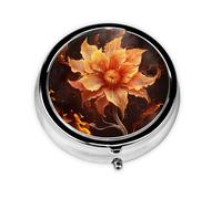 Portable 3-Compartment Pill Box - Round Daily Medicine Organizer for Pocket or Purse, Flame Flower Ideal for Morning, Noon & Evening Doses