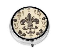 Portable 3-Compartment Pill Box - Round Daily Medicine Organizer for Pocket or Purse, Fleur-de-Lis and Coat Arms Knight Ideal for Morning, Noon & Evening Doses