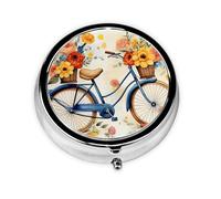 Portable 3-Compartment Pill Box - Round Daily Medicine Organizer for Pocket or Purse, Flower Bicycle Ideal for Morning, Noon & Evening Doses